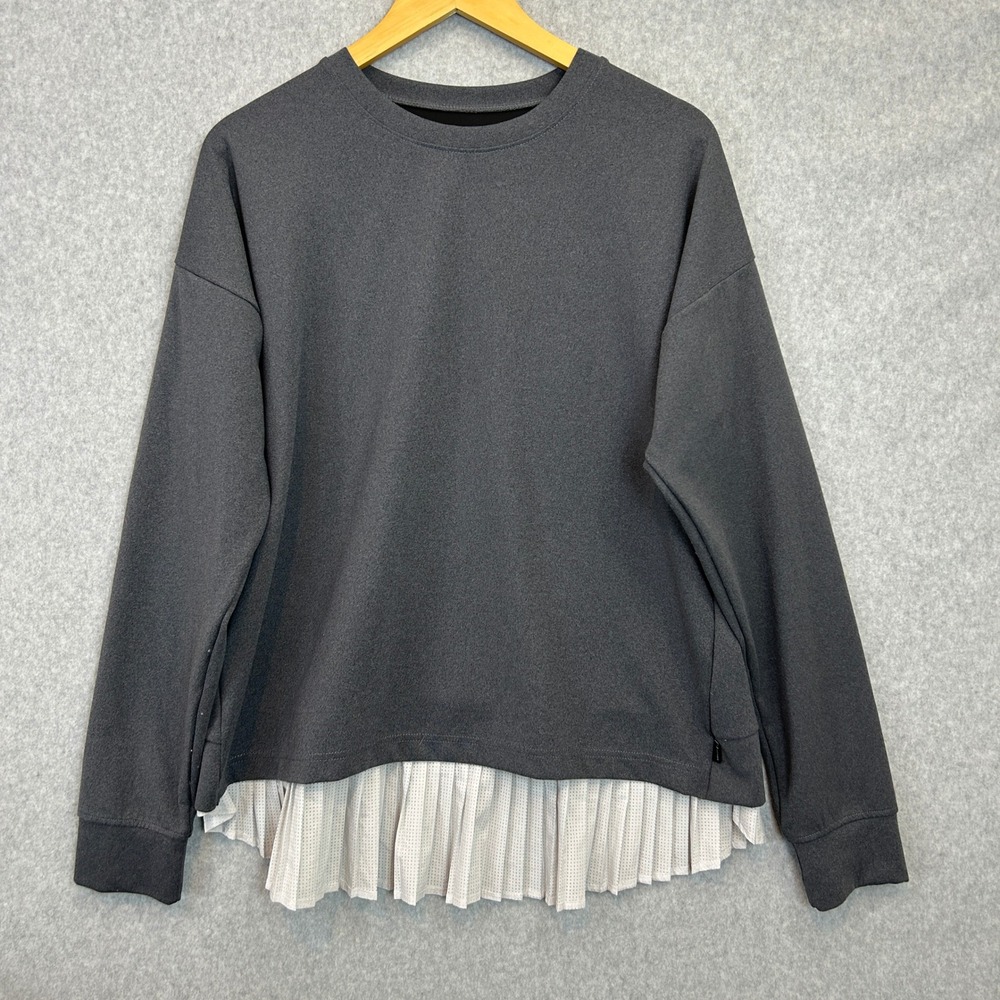 MPG Sport Sweatshirt Gray Pleated Mesh Hem Pullover Athleisure Preppy Women XL